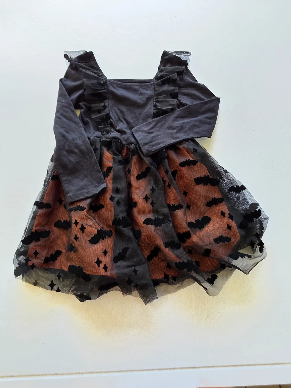 Spooky Season Cat & Jack Black and Orange Halloween Bat-Print Tulle Party Dress